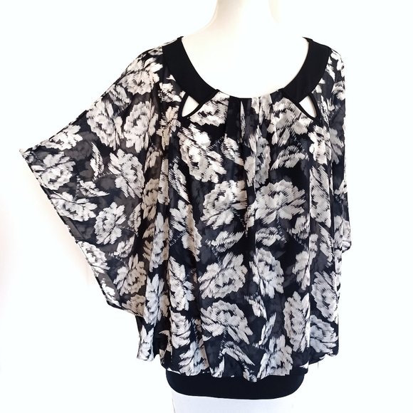 ALFANI Stretch Tank under Chiffon Batwing Overlay Ribbing Hips Top Tunic 1X NWT - Picture 2 of 4